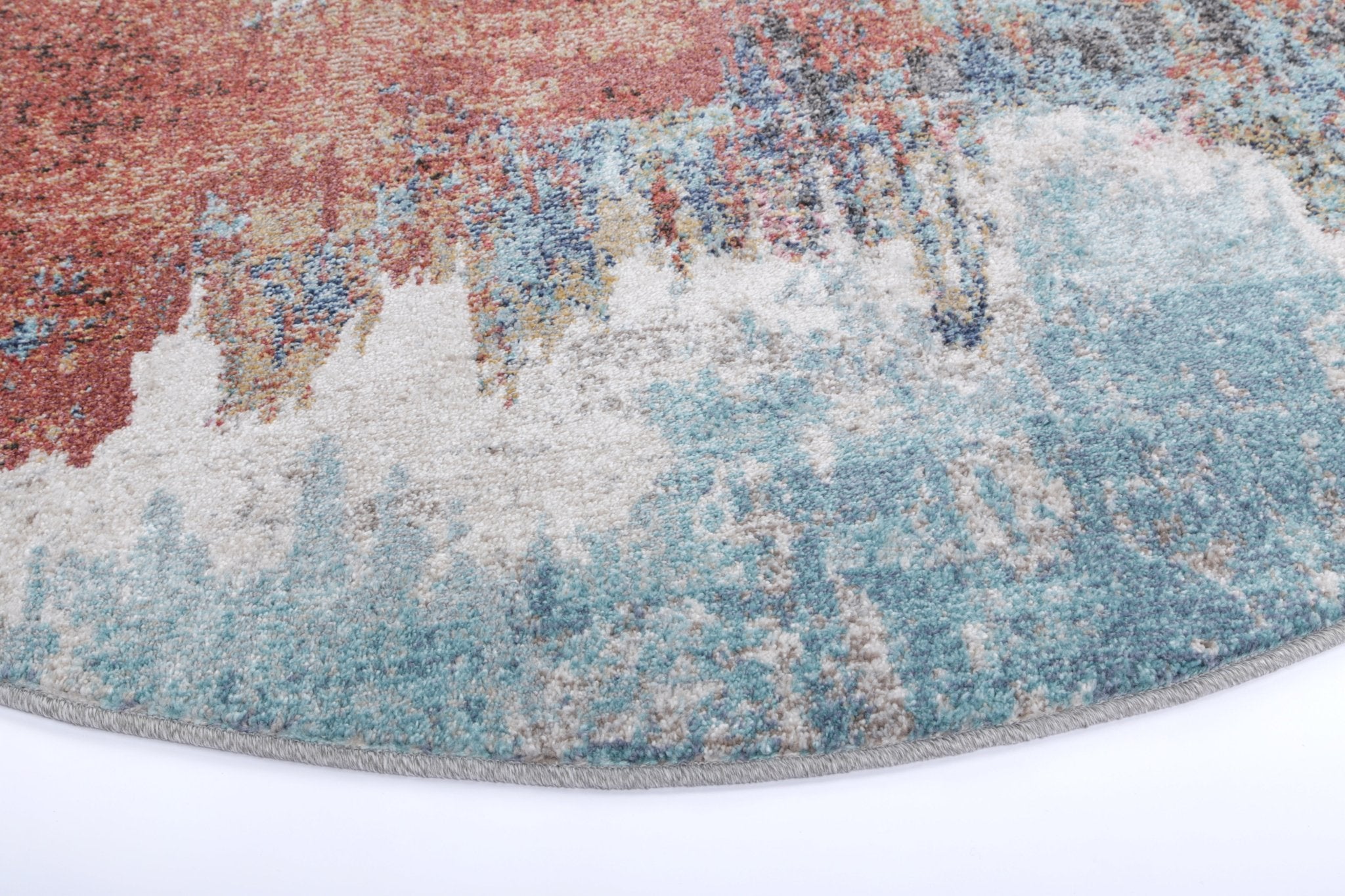 Mercury Jorge Blue & Terracotta Abstract Round Rug - Round Rug - Rugs a Million