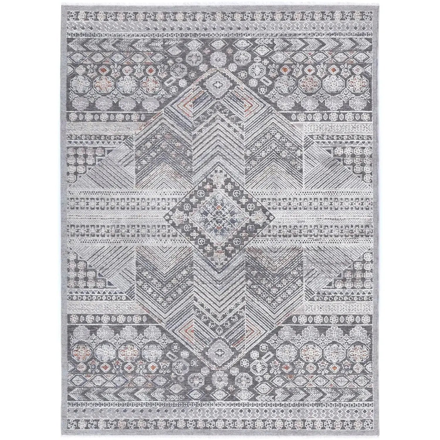 Zagros Aztec Motif Rug in Silver - Rugs - Rugs a Million