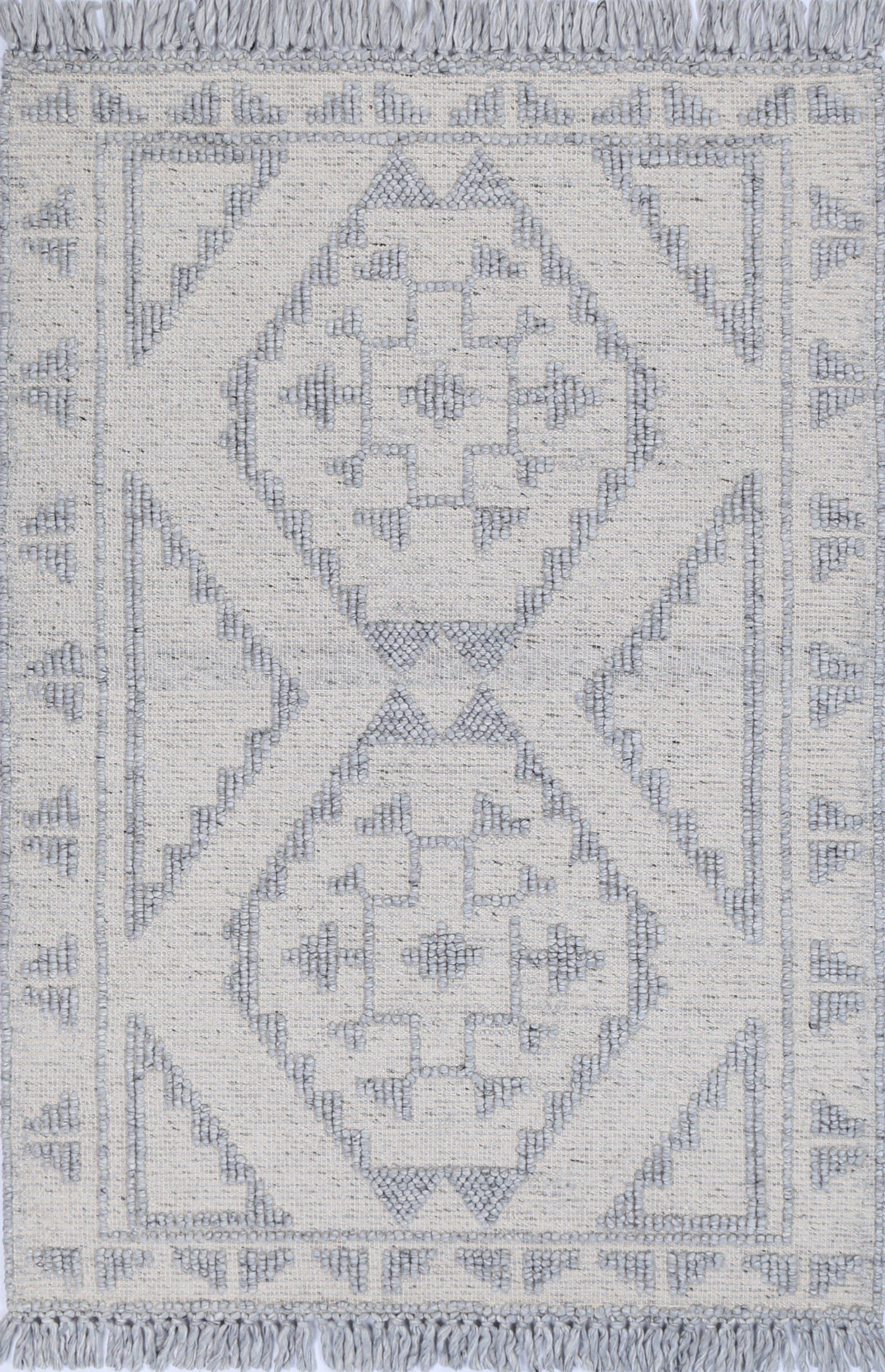 Diego Ornamental Light Grey Wool Rug
