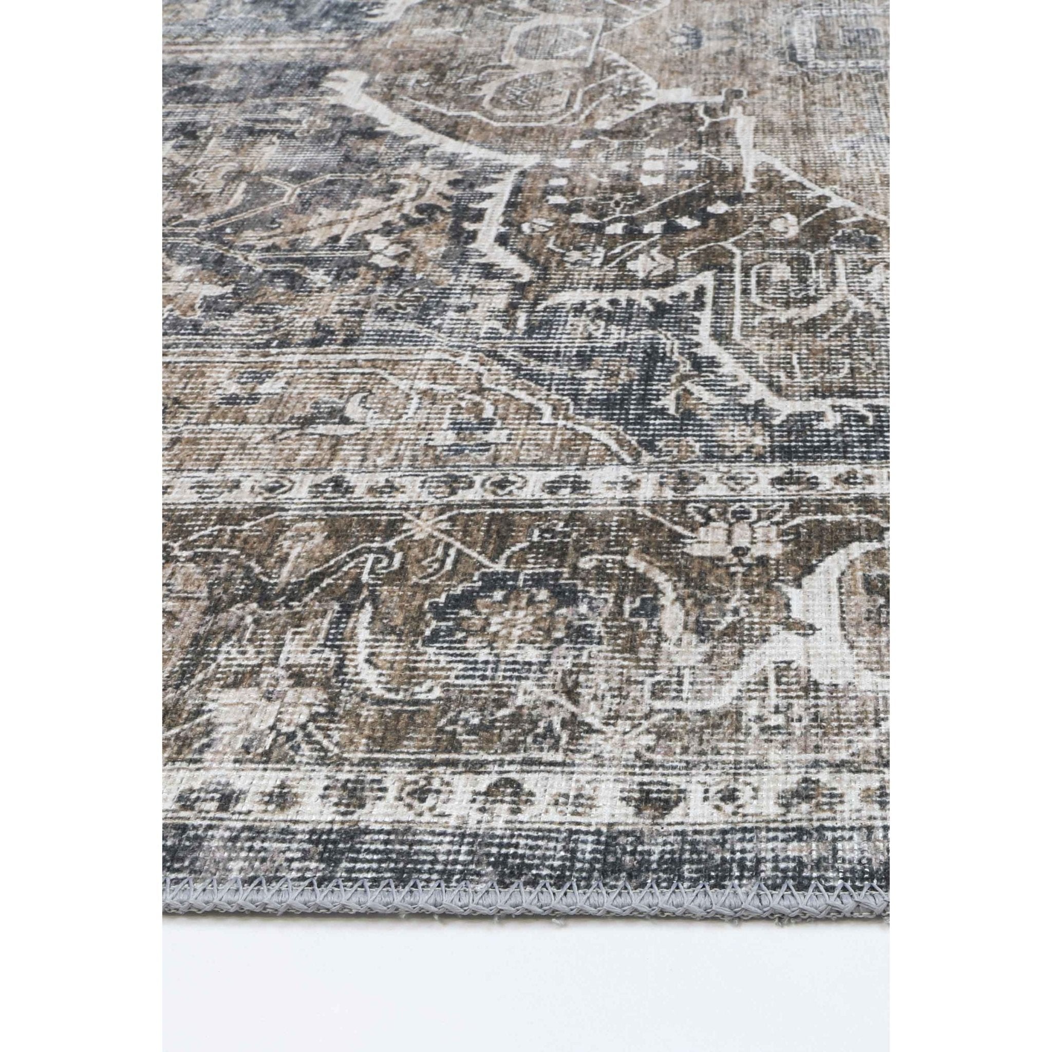 Distressed Vintage Kendra Ash Round Rug - Washable Rug - Rugs a Million