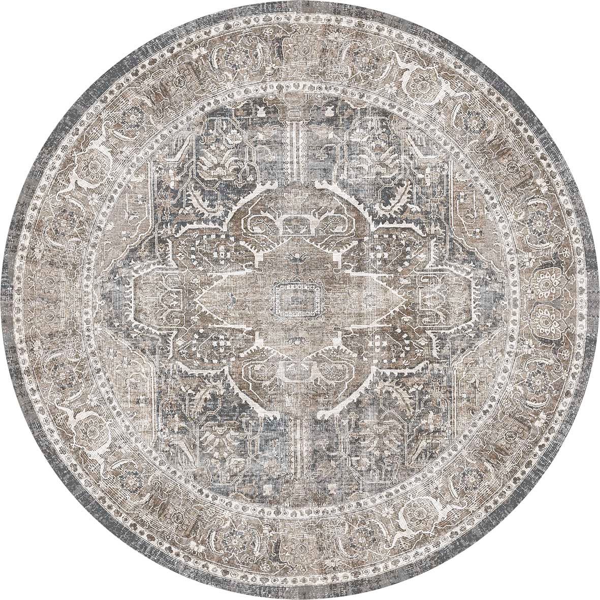 Distressed Vintage Kendra Ash Round Rug - Washable Rug - Rugs a Million