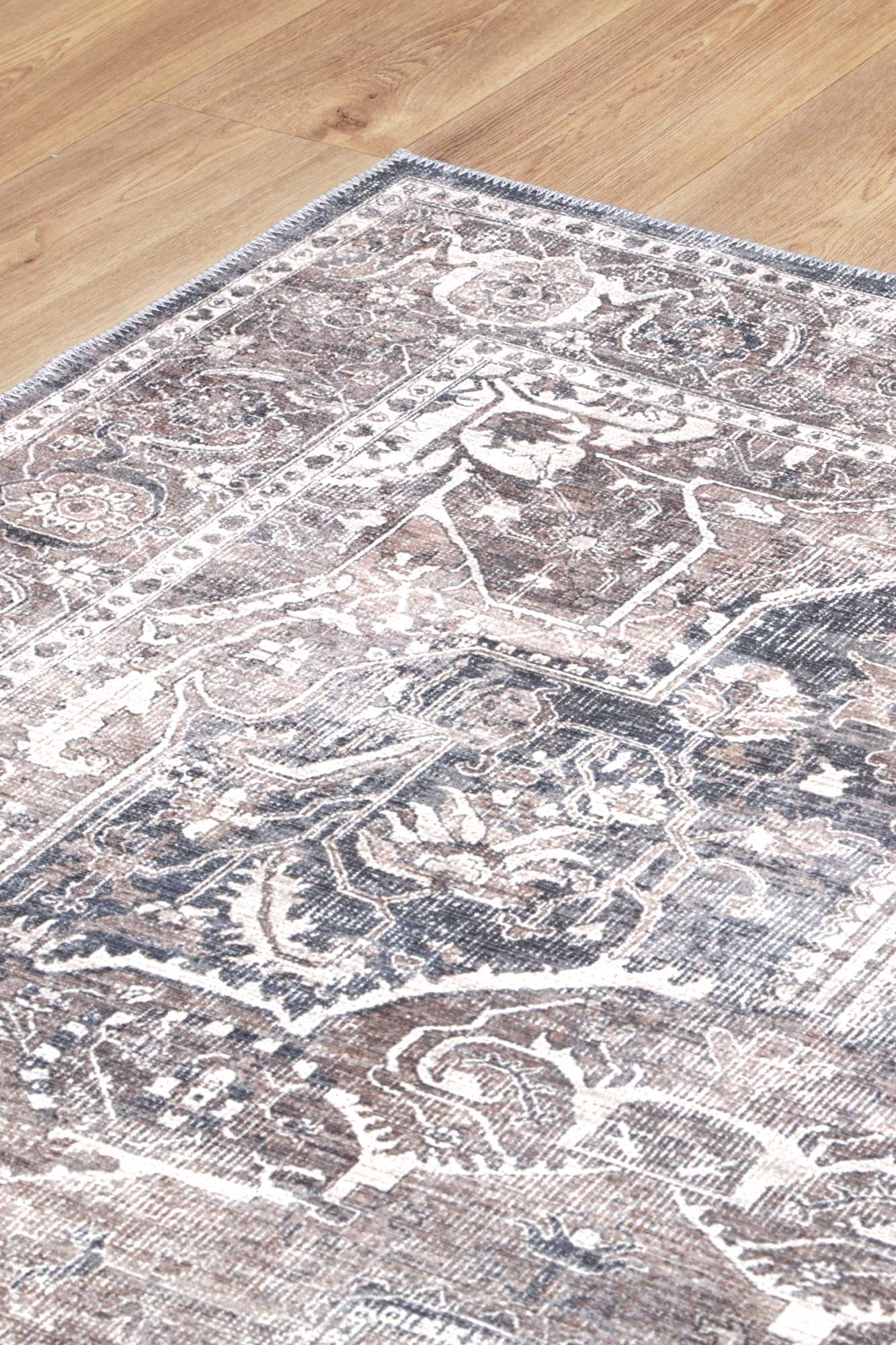 Distressed Vintage Kendra Ash Runner Rug - Washable Rug - Rugs a Million