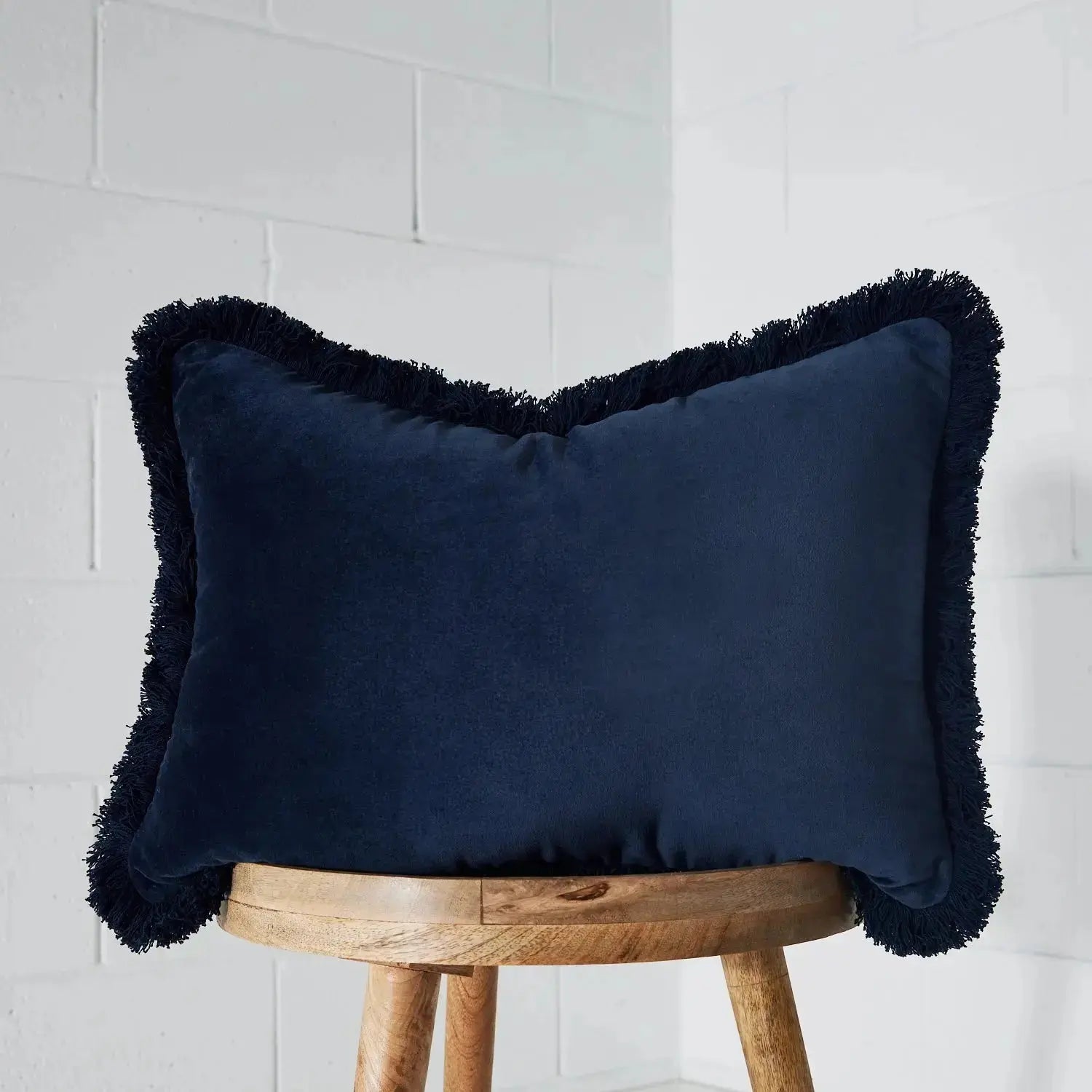 Fringed Velvet Cushion Navy - Cushion - Rugs a Million