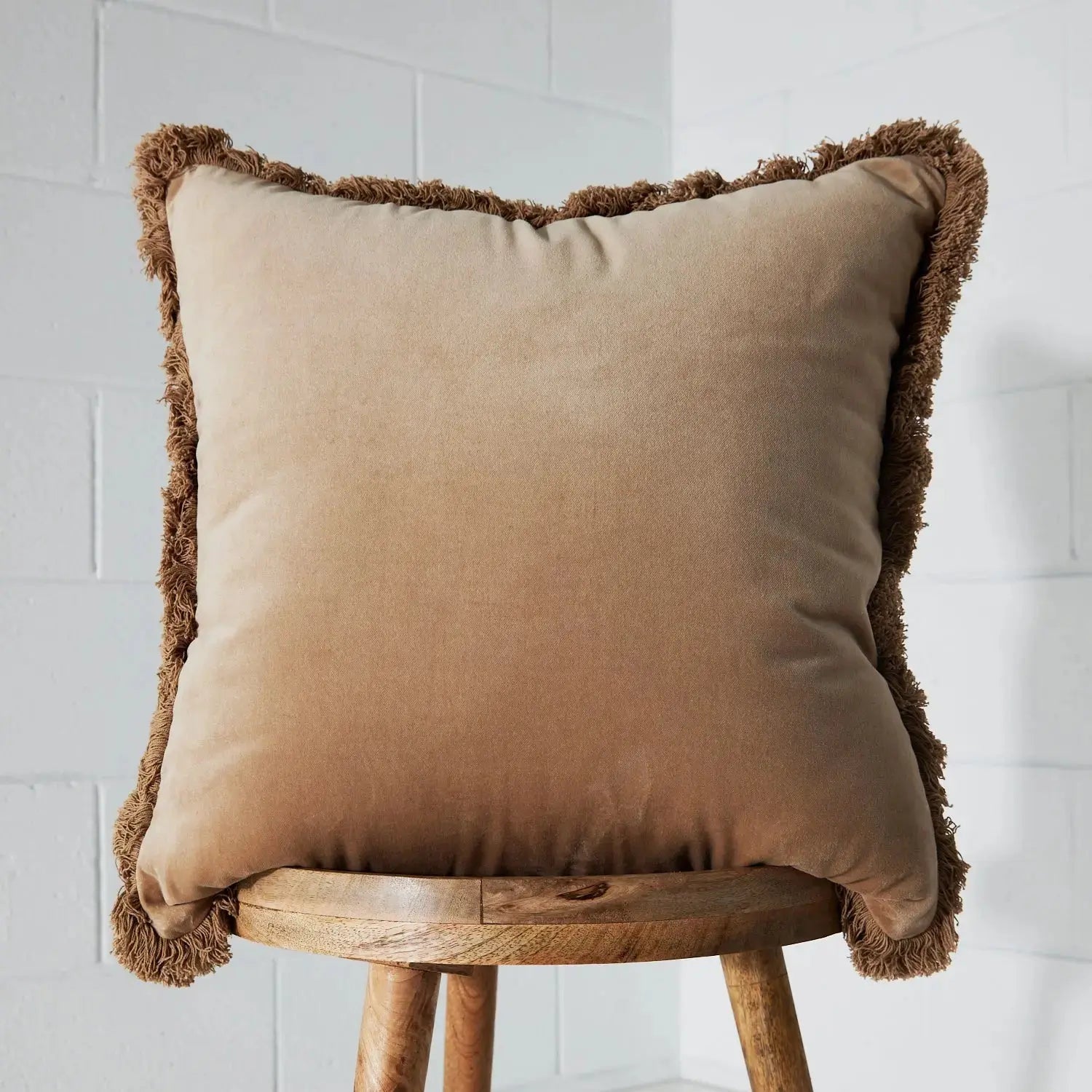 Oversized Fringed Velvet Cushion Grey - Cushion - Rugs a Million