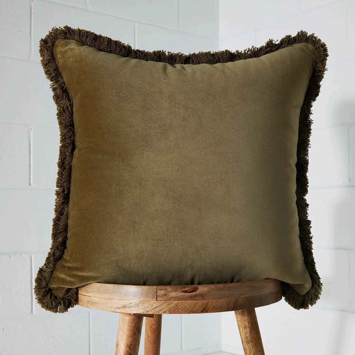 Oversized Fringed Velvet Cushion Navy - Cushion - Rugs a Million