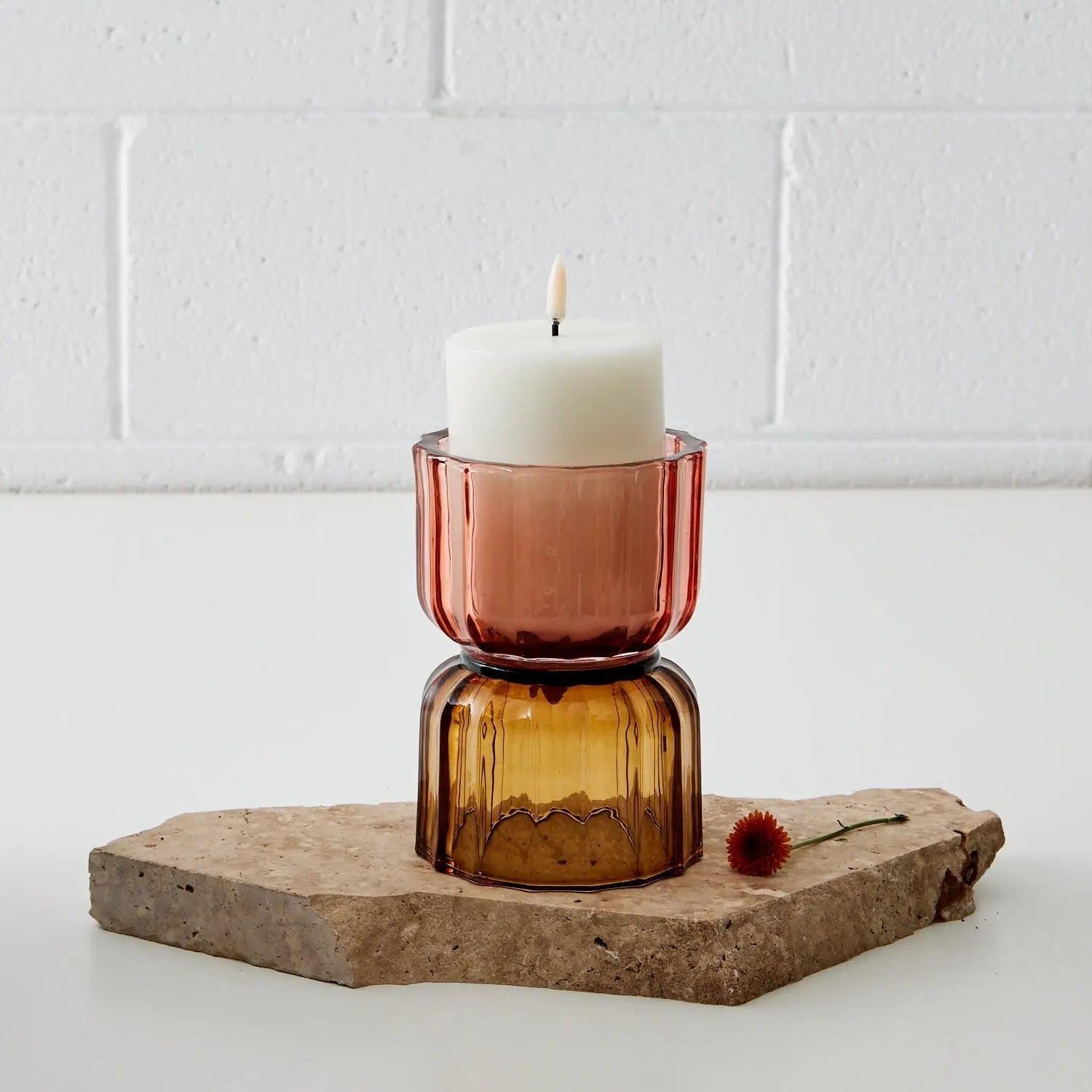Ribbed Glass Candleholder Pink - Fashion Candles - Rugs a Million