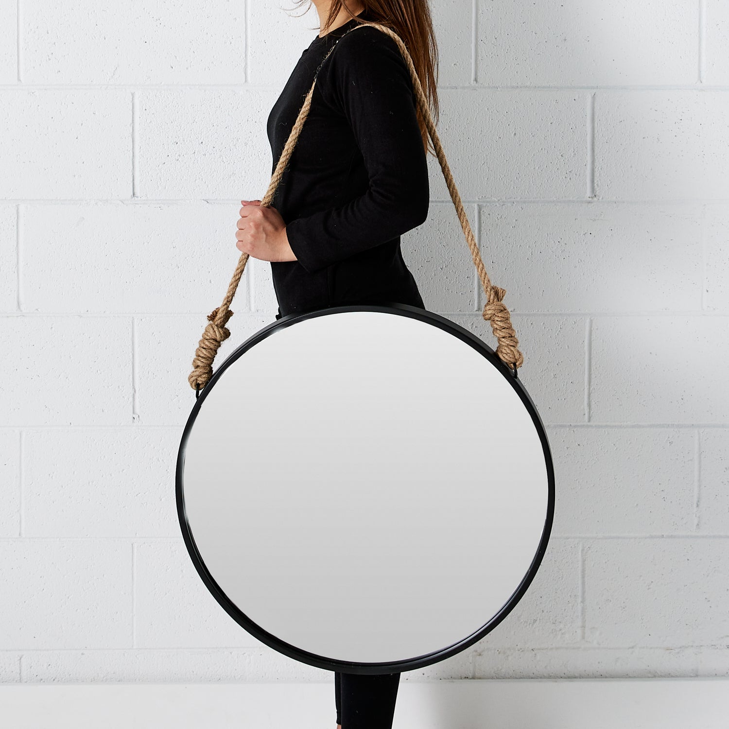 Round Metal Wall Mirror Black - Mirrors - Rugs a Million