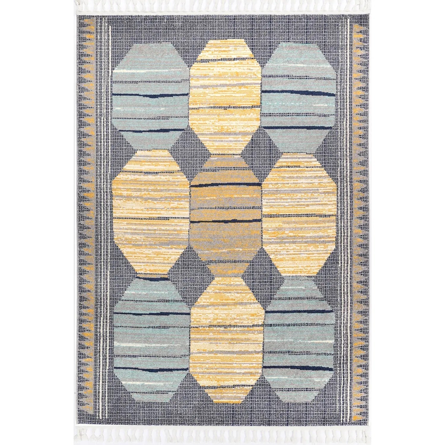 Asilah Dark Blue Yellow Moroccan Rug - Rugs - Rugs a Million