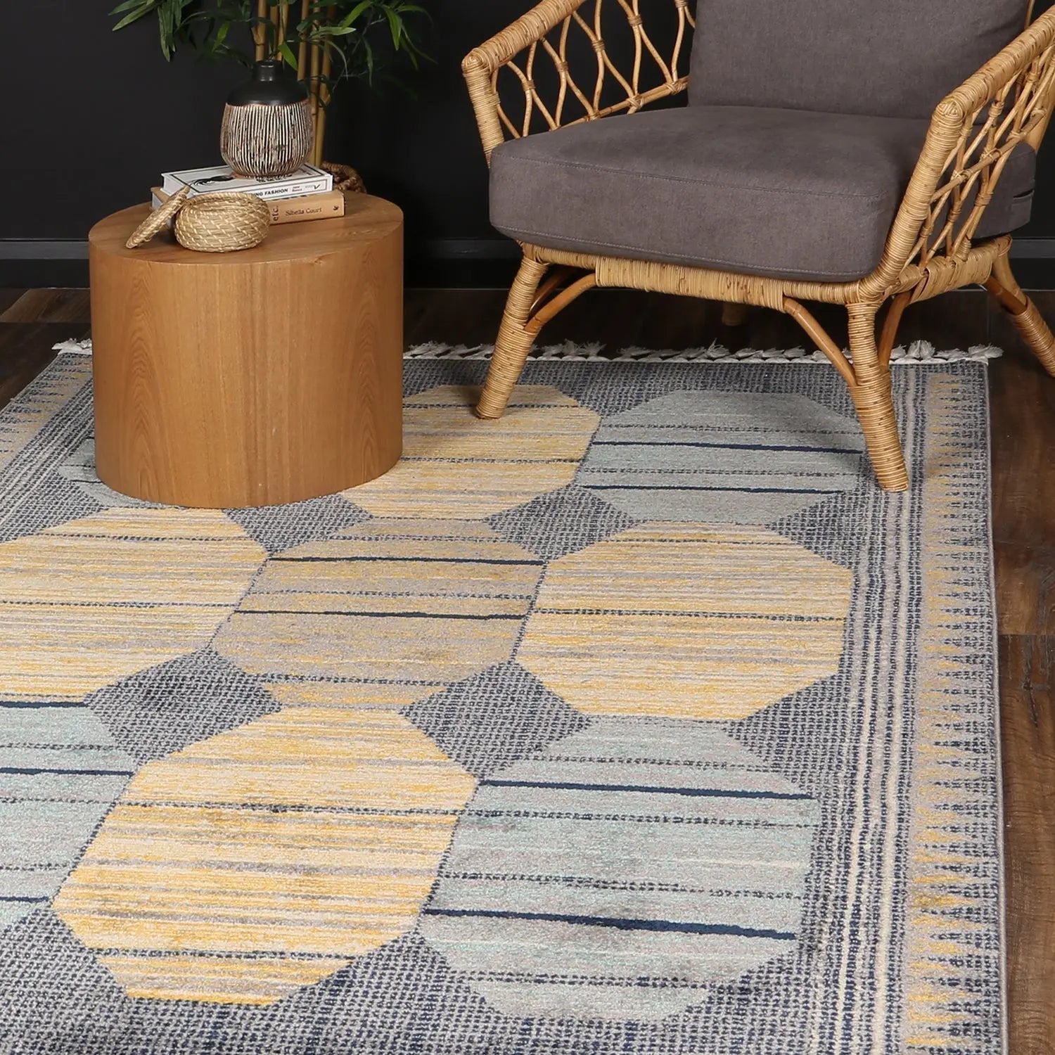 Asilah Dark Blue Yellow Moroccan Rug - Rugs - Rugs a Million