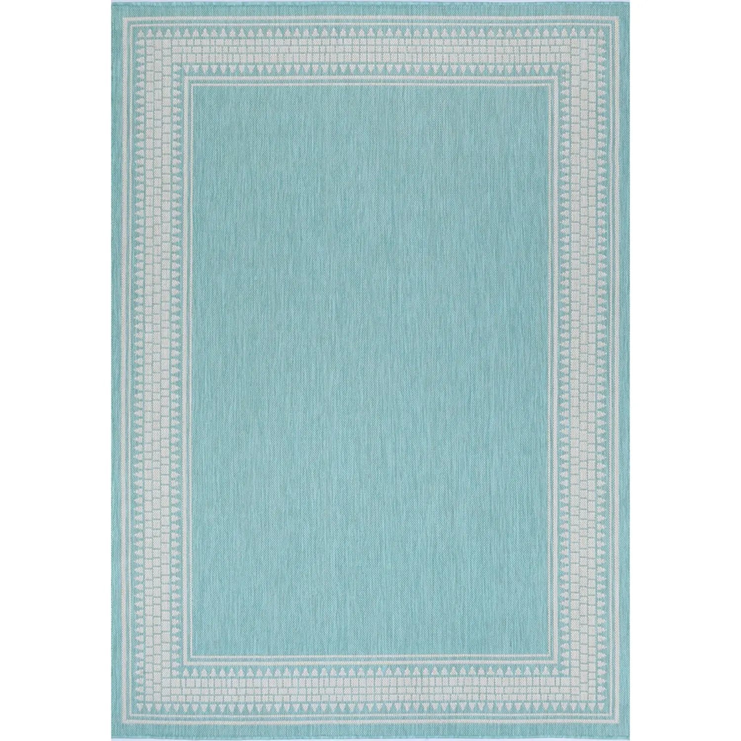 Elements Indoor/Outdoor Turquoise Frame Rug - Rugs - Rugs a Million