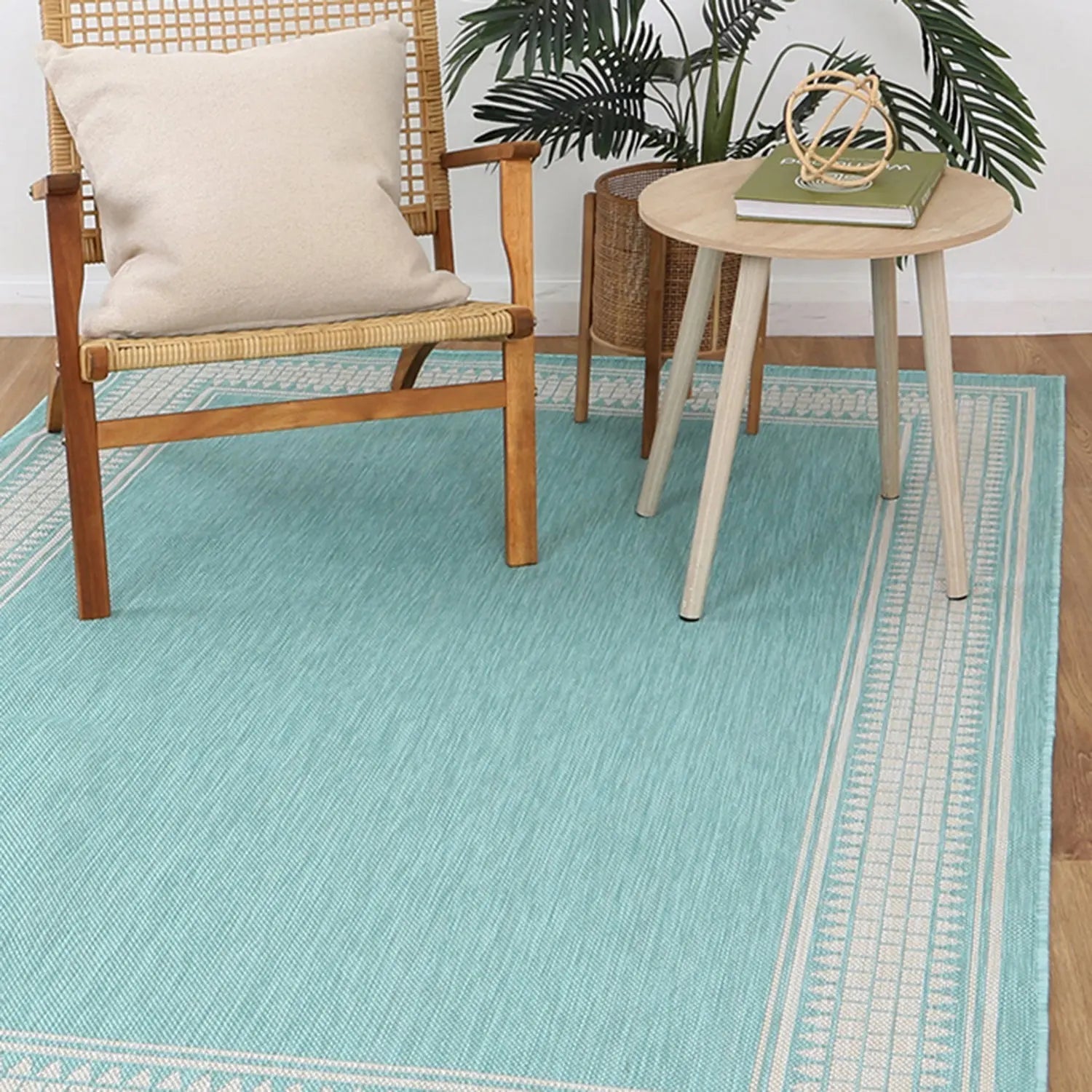 Elements Indoor/Outdoor Turquoise Frame Rug - Rugs - Rugs a Million