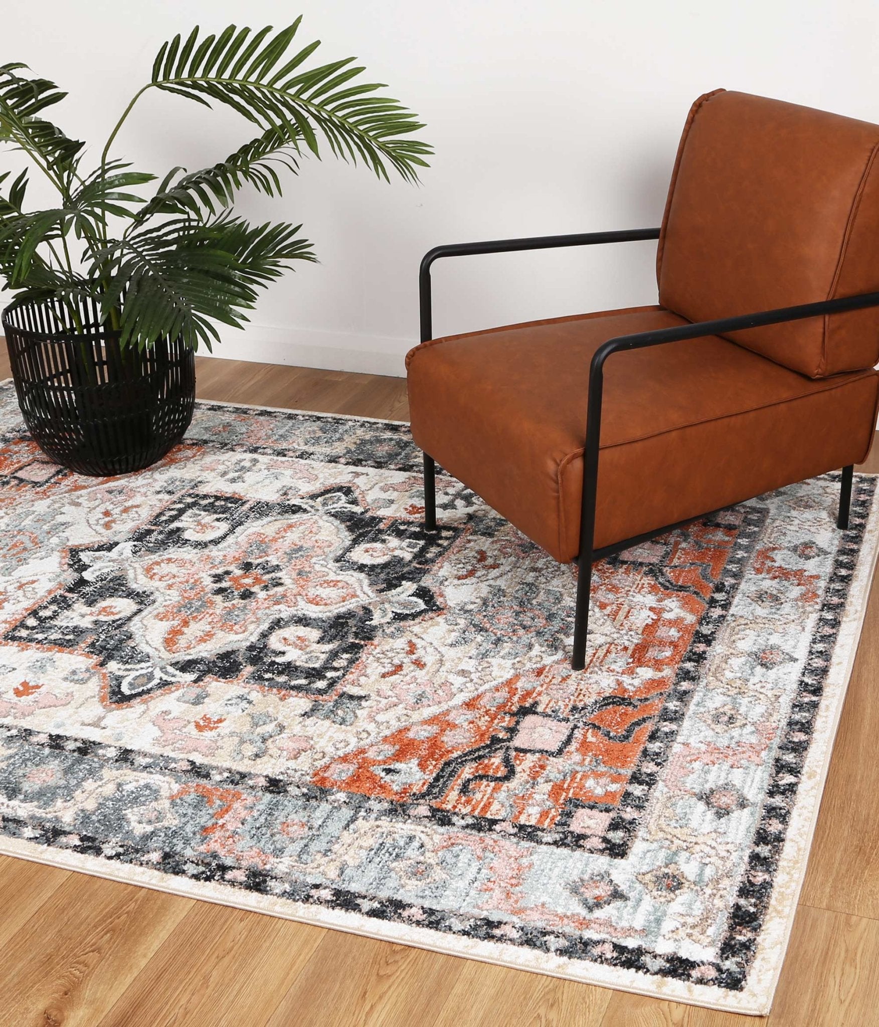 Fortune Traditional Terracotta Charcoal Rug - Rug - Rugs a Million
