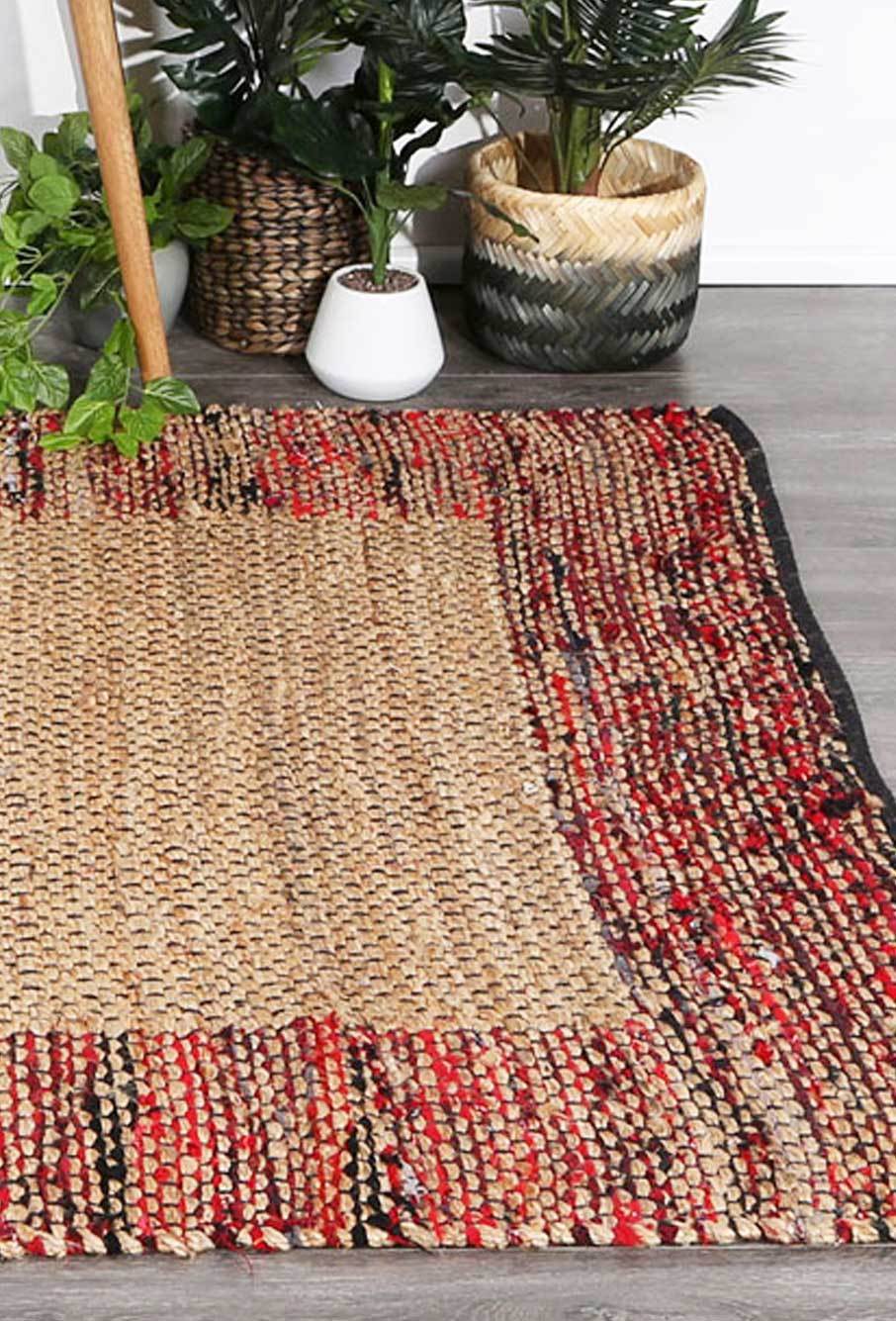 Mahal Multi Colour Boarder Jute Rug - Flatweave - Rugs a Million