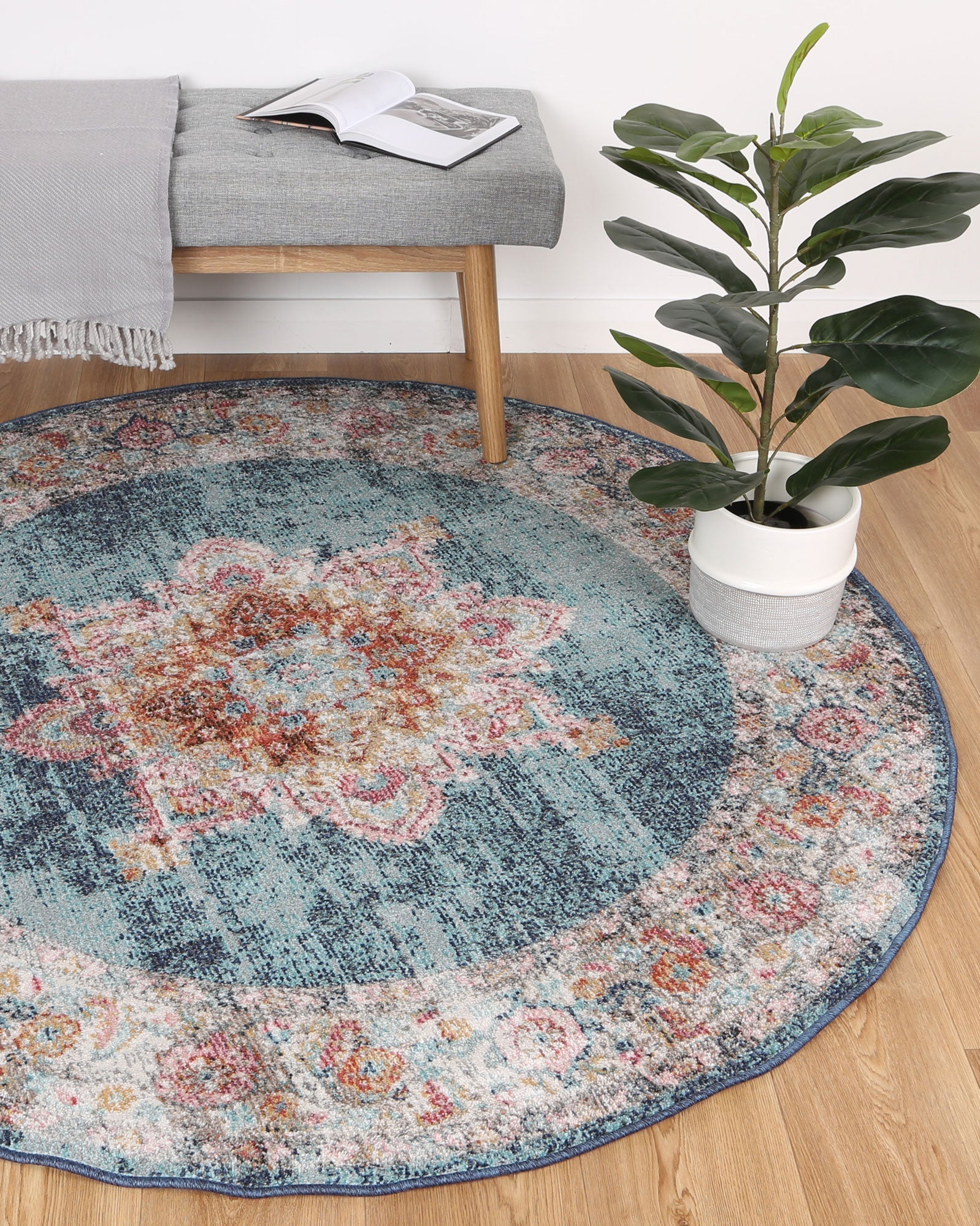 Mercury Brentwood Transitional Navy Round Rug - Round Rug - Rugs a Million