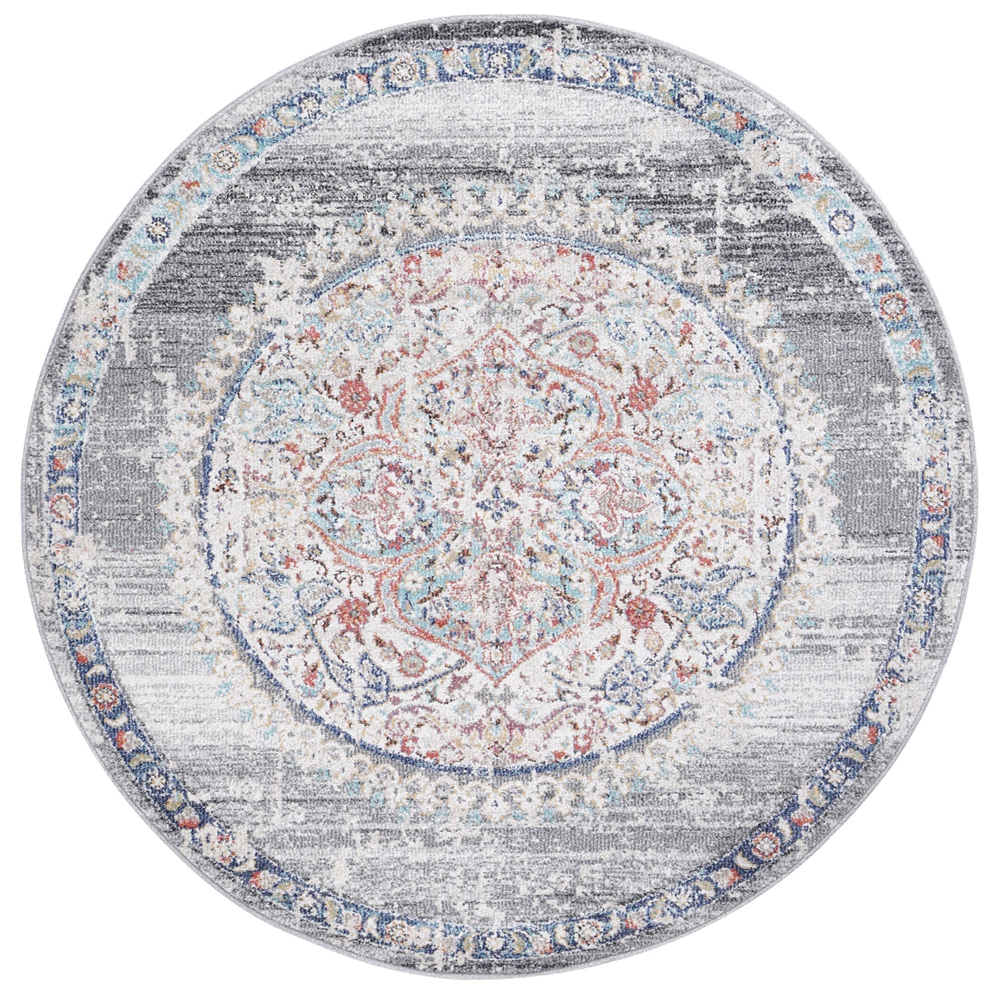 Mercury Hollow Medalion Transitional Grey Round Rug - Round Rug - Rugs a Million