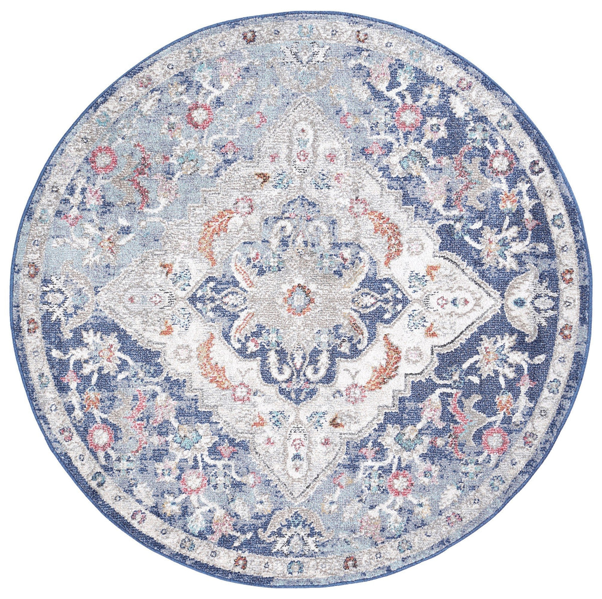 Mercury Hollow Medalion Transitional Navy &amp; Multi Round Rug - Round Rug - Rugs a Million