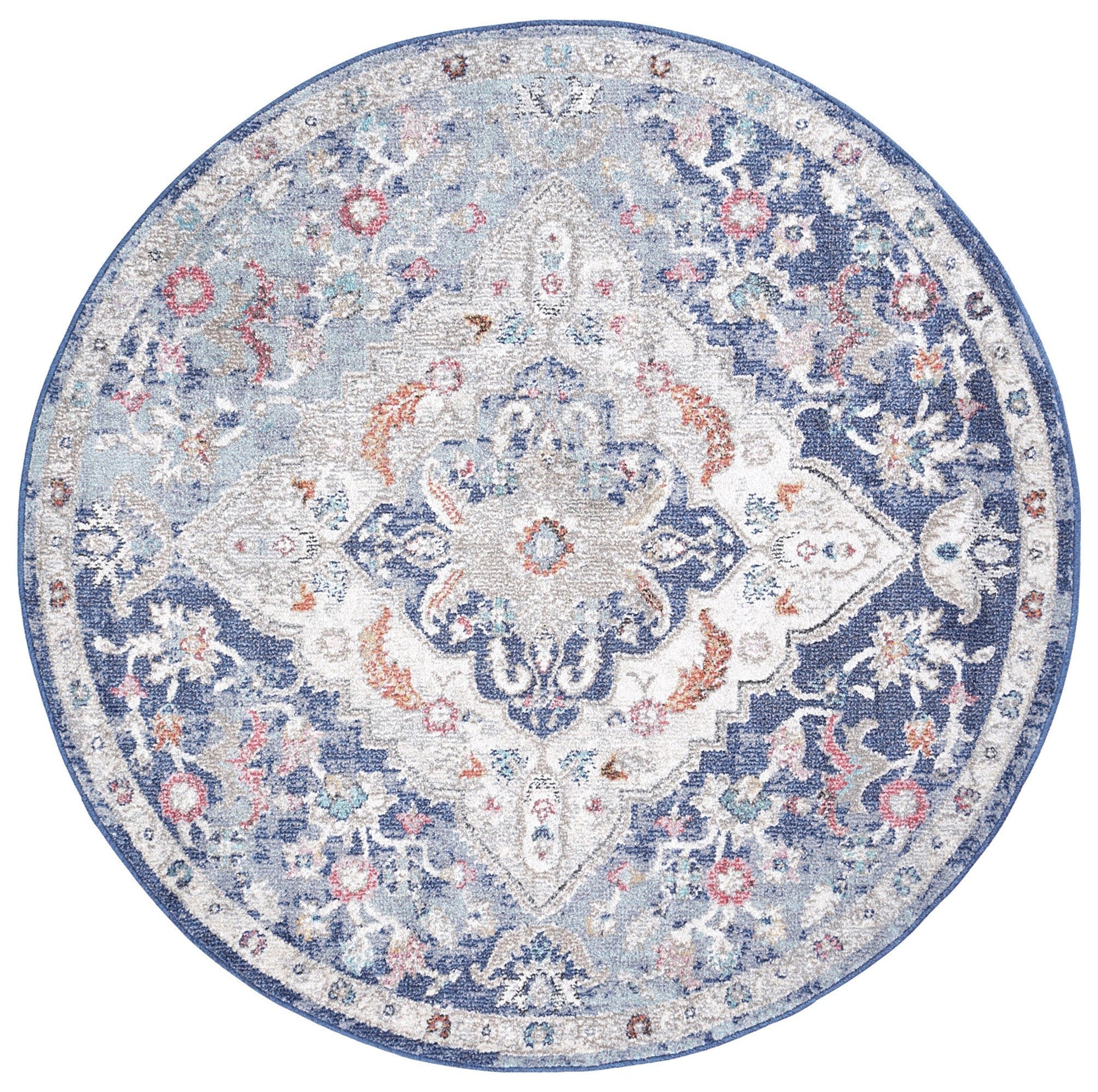 Mercury Hollow Medalion Transitional Navy & Multi Round Rug - Round Rug - Rugs a Million