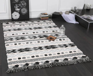 Mono Tribal Carved Cream Anthracite Rug - Shaggy - Rugs a Million