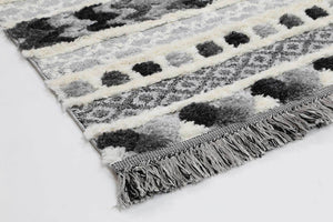 Mono Tribal Carved Cream Anthracite Rug - Shaggy - Rugs a Million