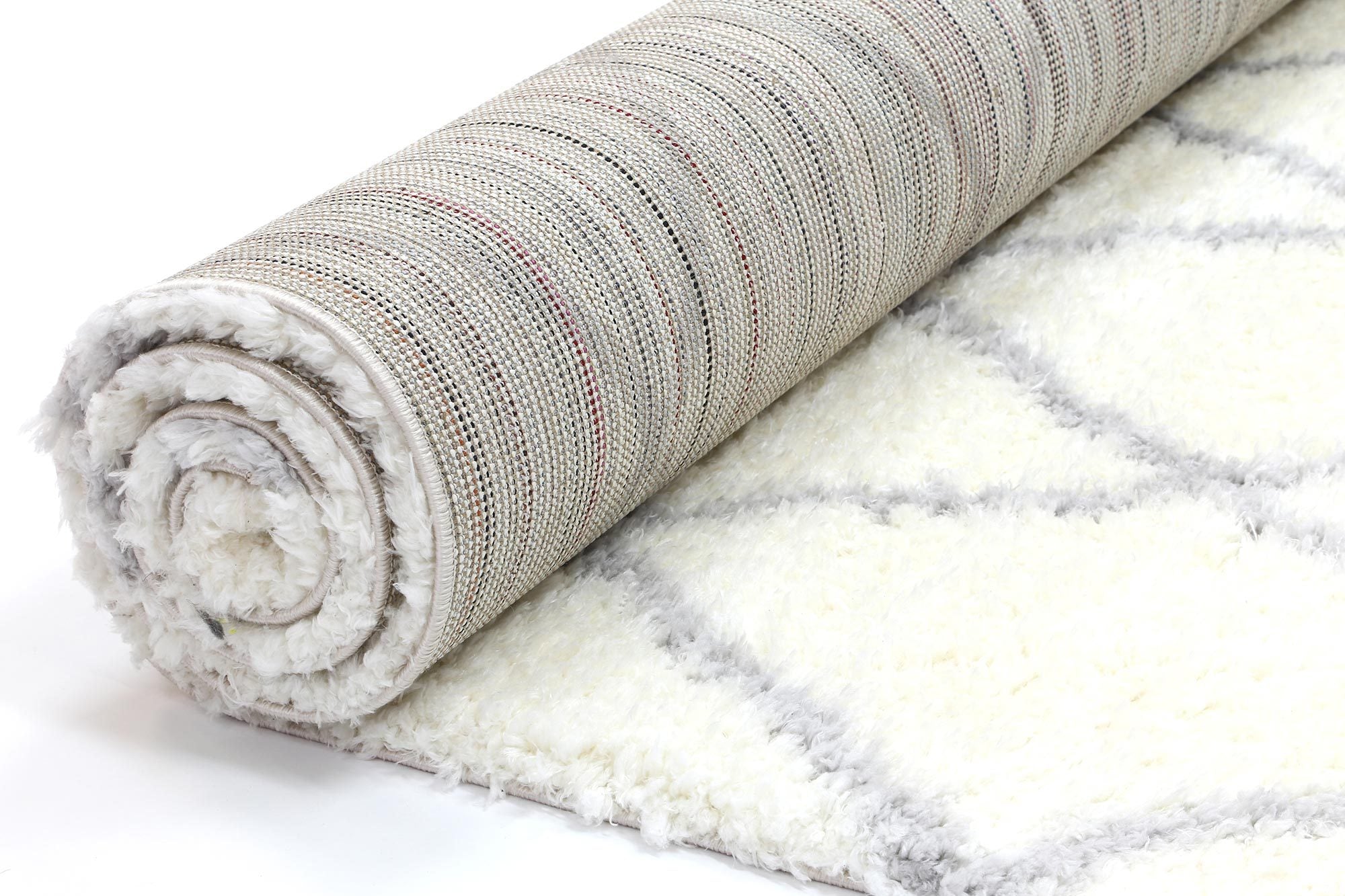 Moroccan Cream and Silver Diamond Rug - Shaggy - Rugs a Million