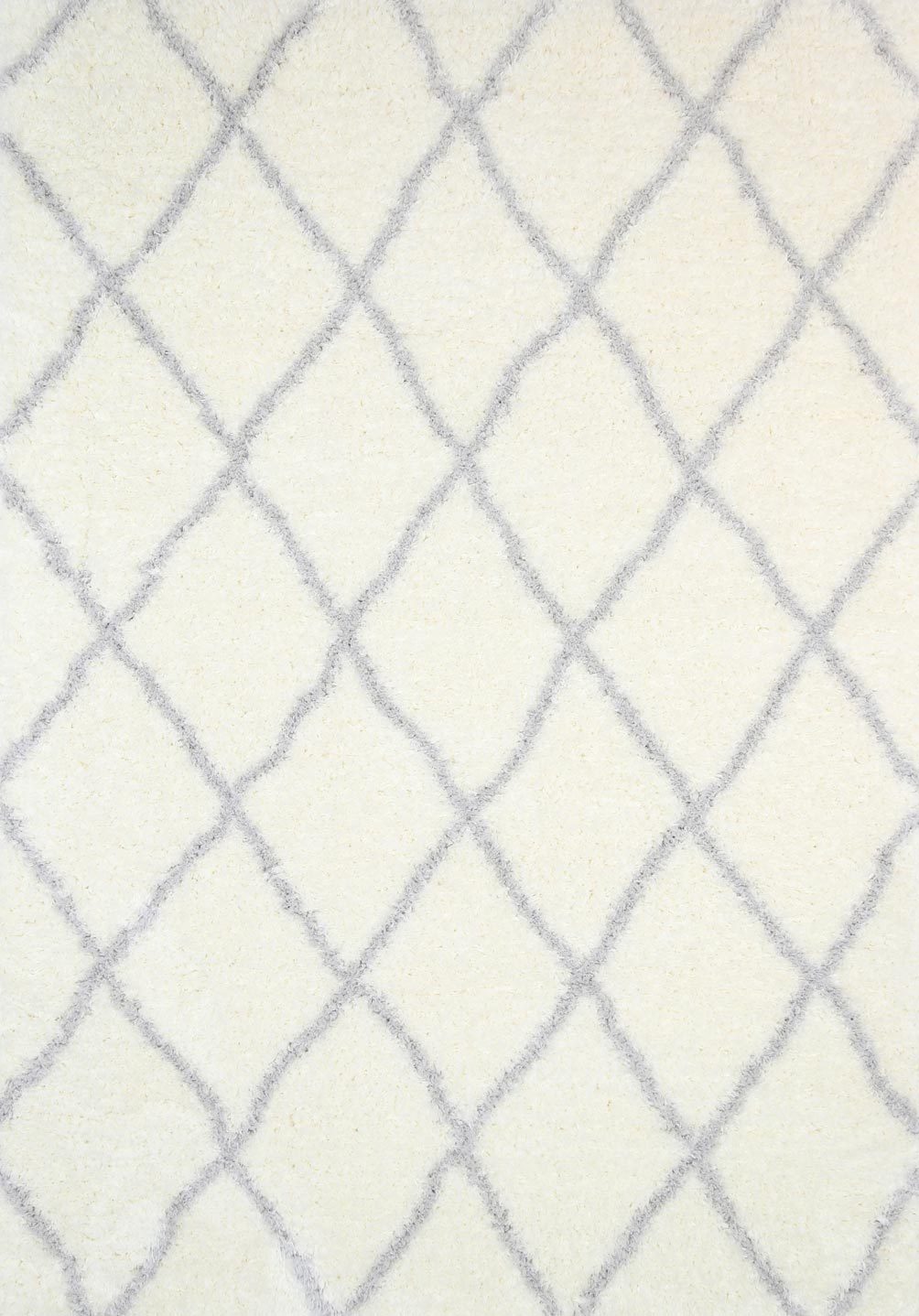 Moroccan Cream and Silver Diamond Rug - Shaggy - Rugs a Million