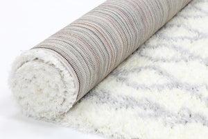 Moroccan Cream and Silver Tribal Rug - Shaggy - Rugs a Million