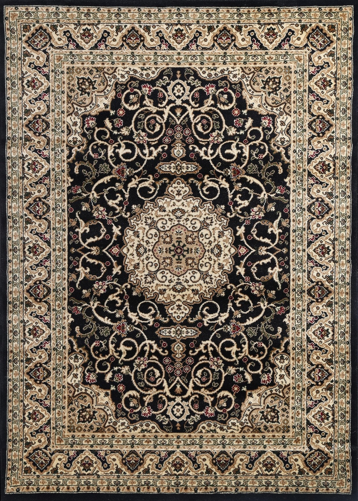 Ornate Black Bordered Traditional Flowered Rug - Rug - Rugs a Million