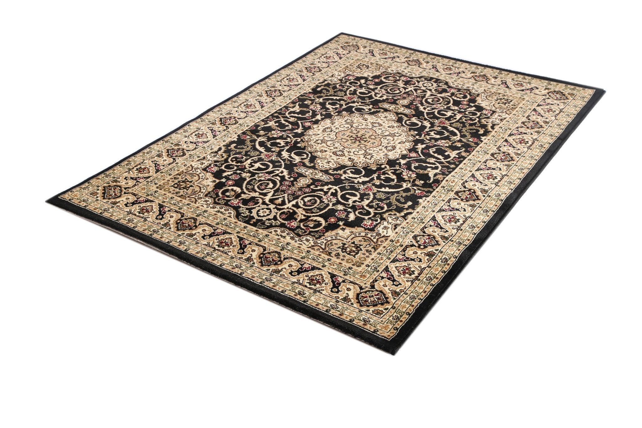 Ornate Black Bordered Traditional Flowered Rug - Rug - Rugs a Million