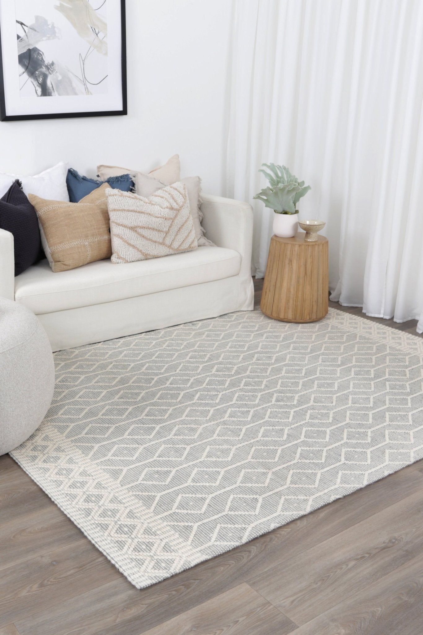 Pani Lattice Light Grey Wool Rug - Rug - Rugs a Million