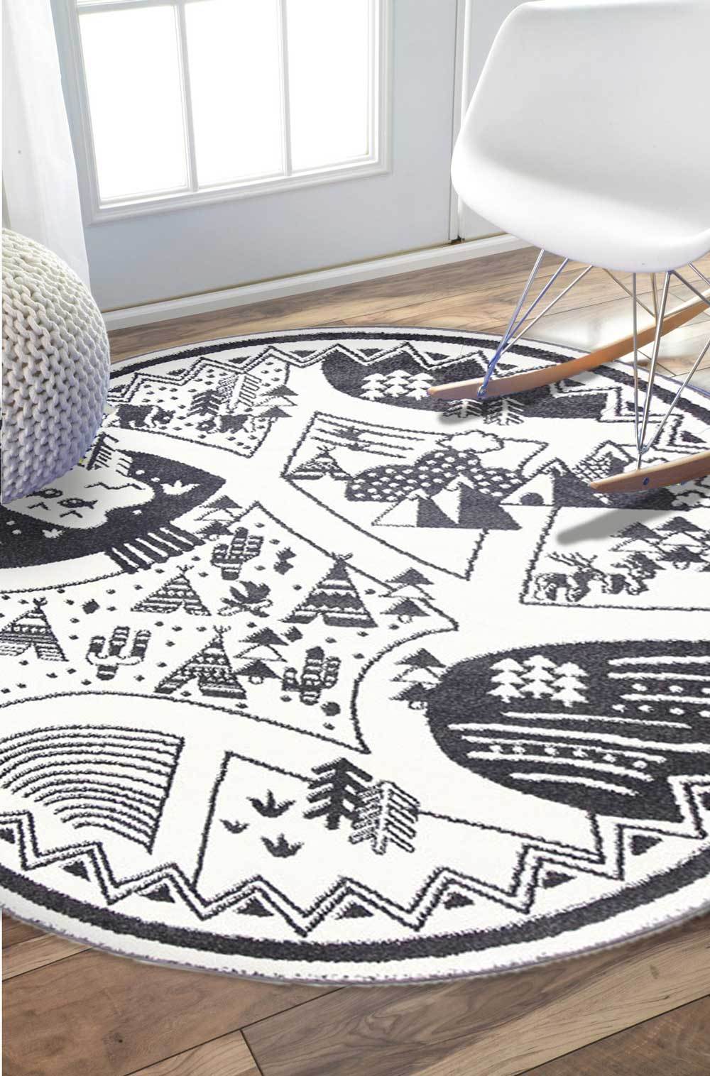 Piccolo Black and White Kids Camping Adventure Kids Rug - Kids - Rugs a Million
