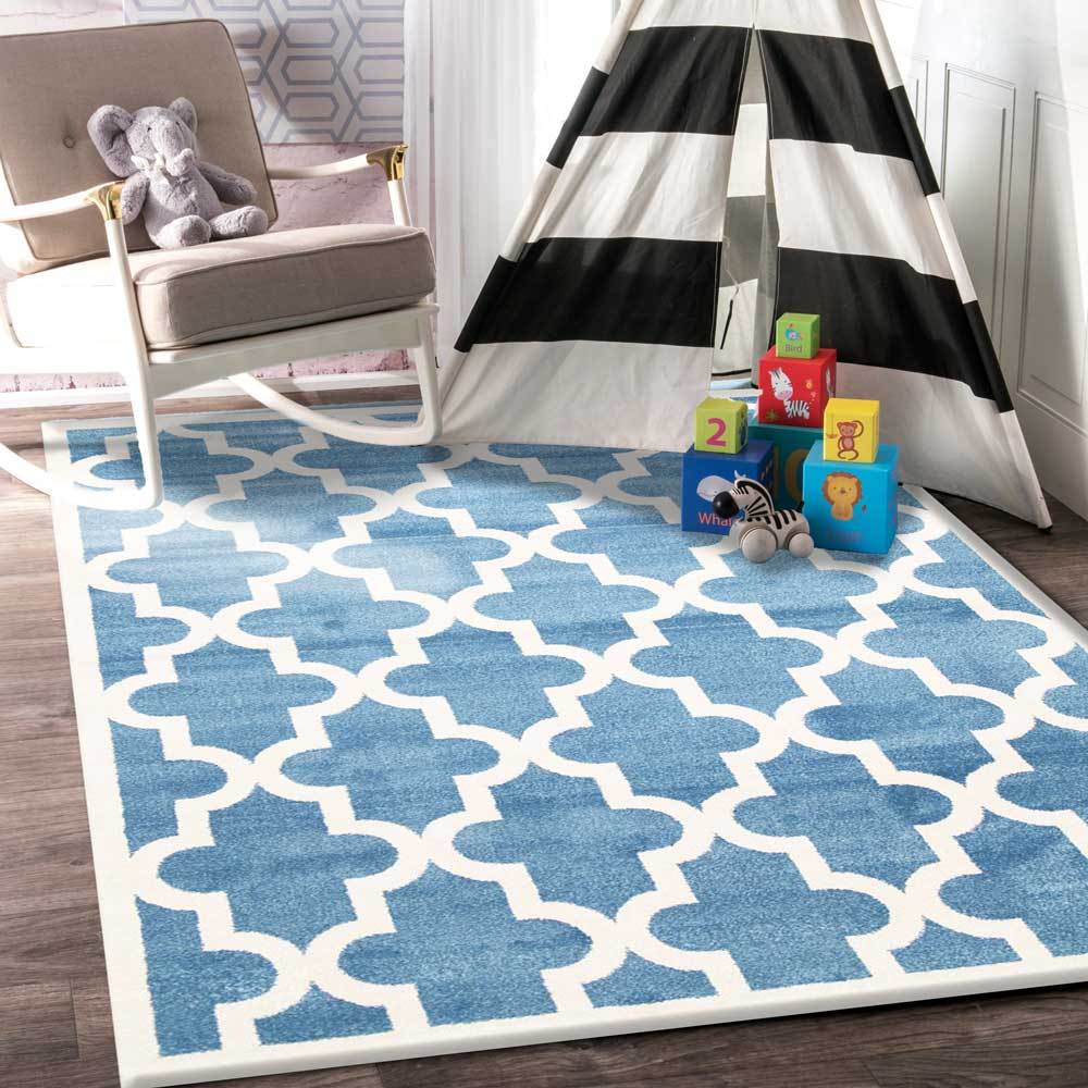 Piccolo Blue and White Lattice Pattern Kids Rug - Kids - Rugs a Million