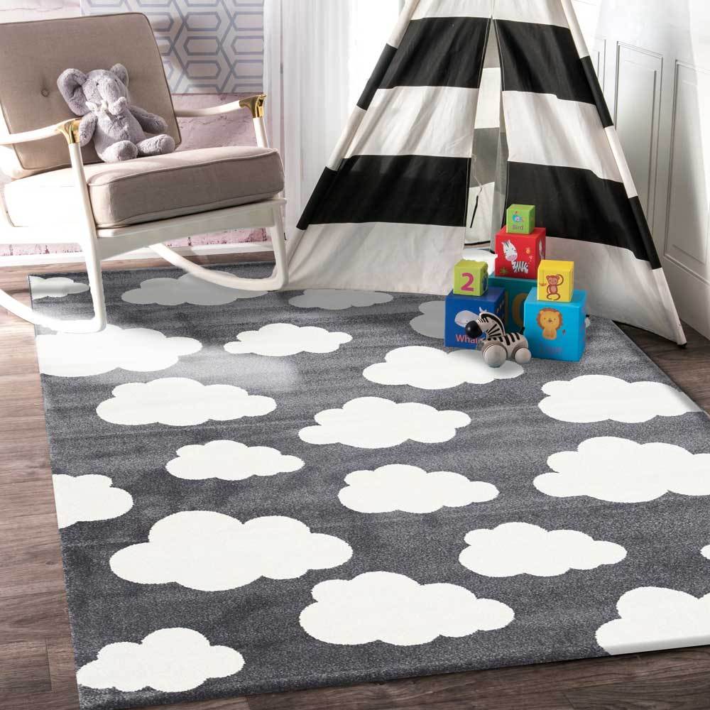 Piccolo Dark Grey and White Cloud Kids Rug - Kids - Rugs a Million