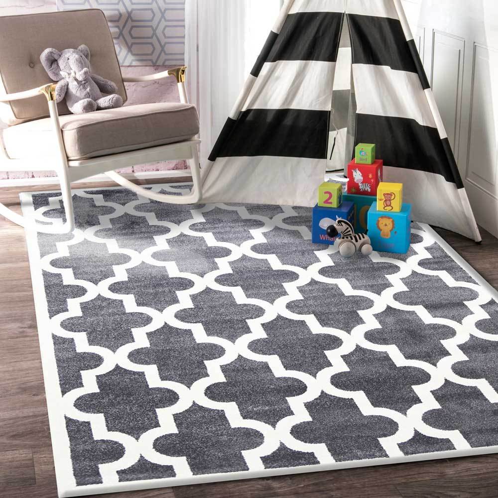 Piccolo Grey and White Lattice Pattern Kids Rug - Kids - Rugs a Million