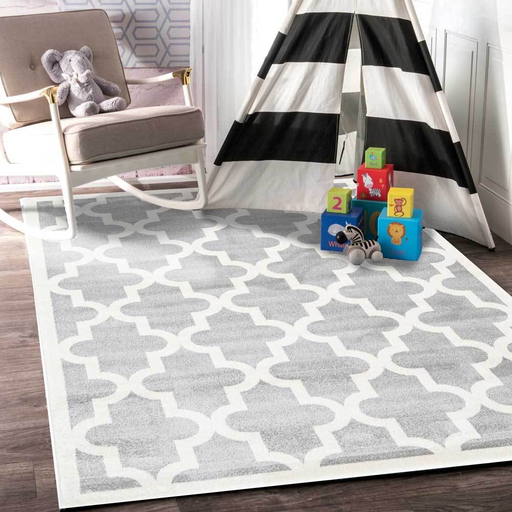 Piccolo Light Grey and White Lattice Pattern Kids Rug - Kids - Rugs a Million