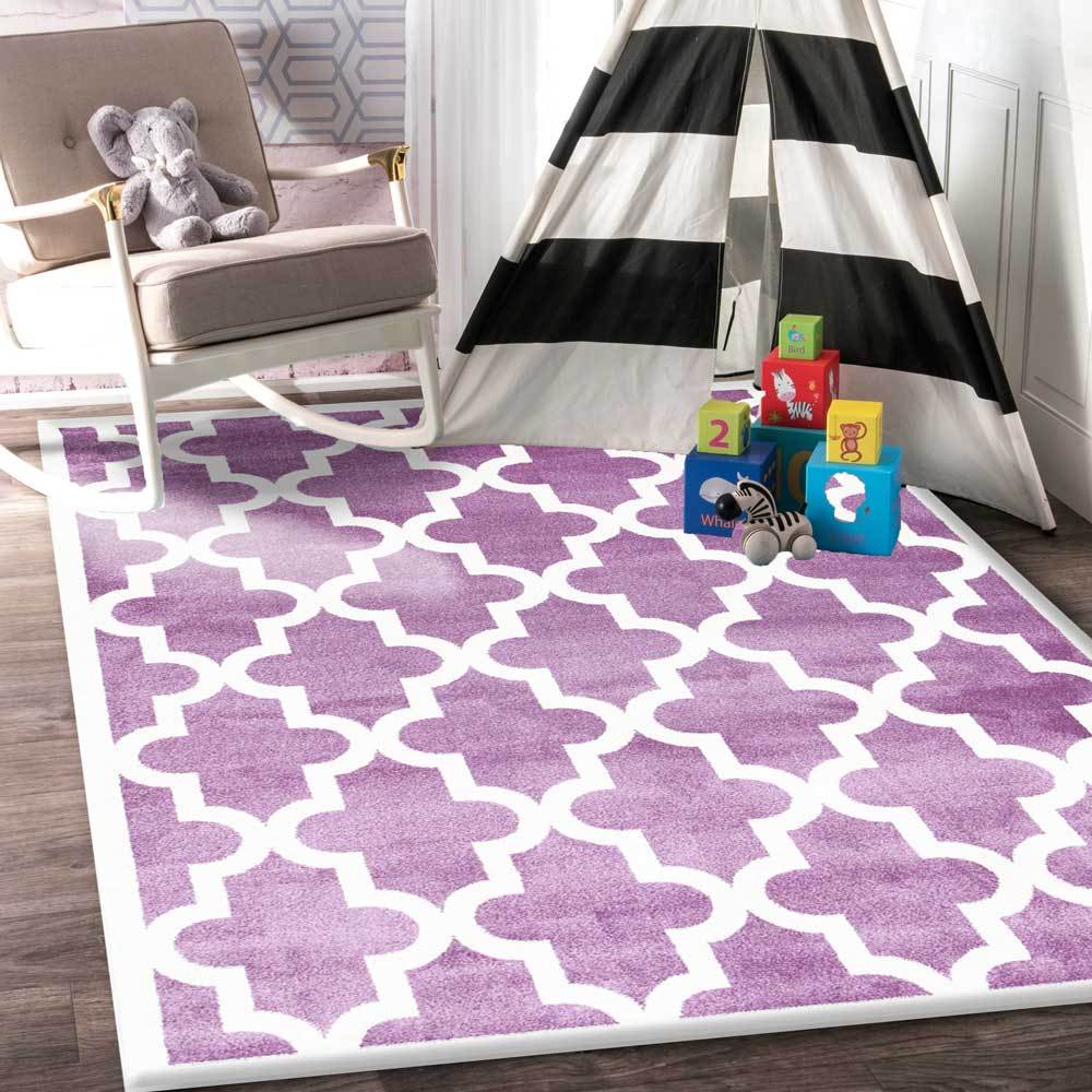 Piccolo Violet Pink and White Lattice Pattern Kids Rug - Kids - Rugs a Million