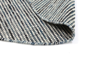 Scandi Teal Reversible Wool Round Rug - Flatweave - Rugs a Million